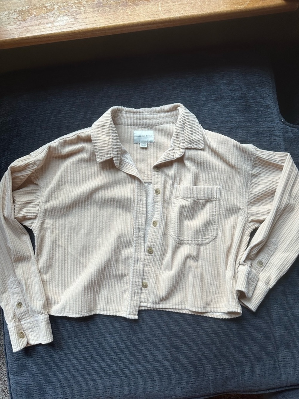 American Eagle Outfitters Cream Corduroy Cropped Button Jacket
